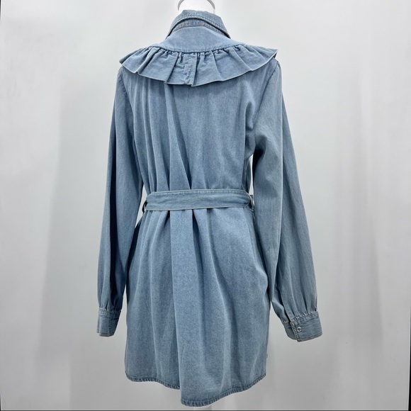 Fantastic Fawn Ruffle Denim Button Up Dress with Belt NWT - Picture 10 of 14